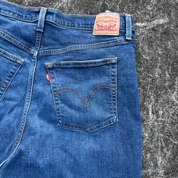 Levi's Dark Blue Distressed Straight Leg Jeans - Picture 4 of 8